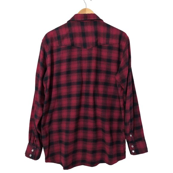 Gibson Flannel Shirt Mens L Tall Red Black Plaid Pearl Snap Country Western - Picture 4 of 7